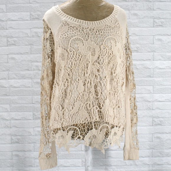 Free People Sweaters - FREE PEOPLE PRETTY RAD Knit Top Long Sleeve Boho Slit Back Oversized Medium